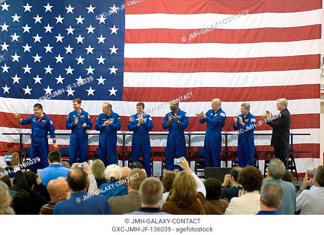 The crewmembers of the STS-122 mission were welcomed home to Houston Feb. 21, following the landing of Space Shuttle Atlantis in Florida on Feb. 20