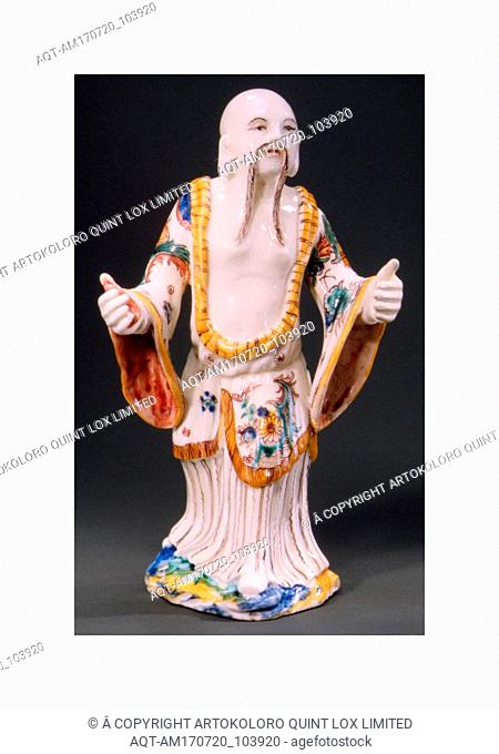 Figure of a standing Chinese man, ca. 1740, French, Villeroy, Soft-paste porcelain, Height: 6 1/16 in. (15.4 cm), Ceramics-Porcelain