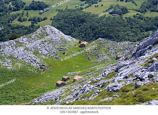 Shepherds huts in Urrieles massif, in the Picos de Europa National Park, Asturias, Spain