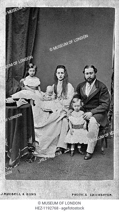The Prince (later King Edward VII) and Princess of Wales, 1867, with their children Prince Albert Victor, Prince George (later King George V) and Princess...