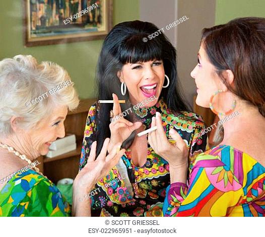 Laughing Middle Aged Women Smoking