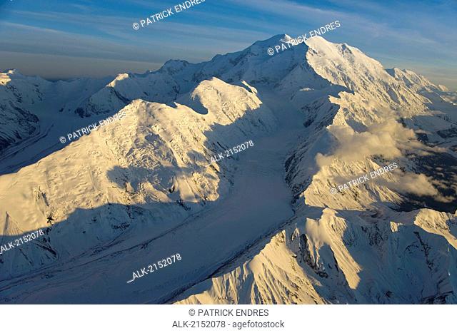 Aerial Of Muldrow Glacier Flows Between Carpe Ridge (Left) And Pioneer Ridge (Right) Down The Western Slope Of Mt. Mckinley In Interior Alaska