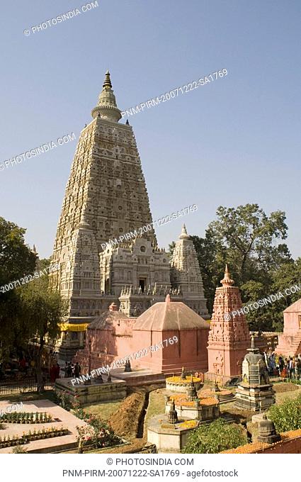 High angle view of a temple, Mahabodhi Temple, Bodhgaya, Gaya, Bihar, India