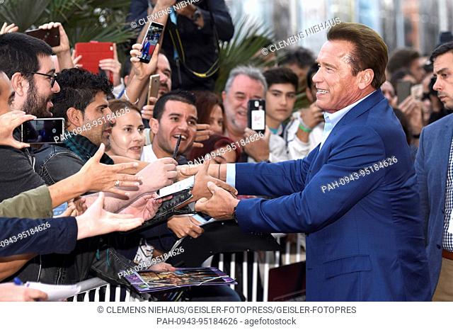 Arnold Schwarzenegger attends the 'Wonder Of The Sea 3D' premiere at the Victoria Eugenia Teather during the 65th San Sebastian International Film Festival on...