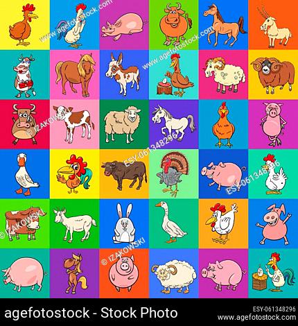 Cartoon illustration of background or pattern or decorative paper design with funny farm animal characters