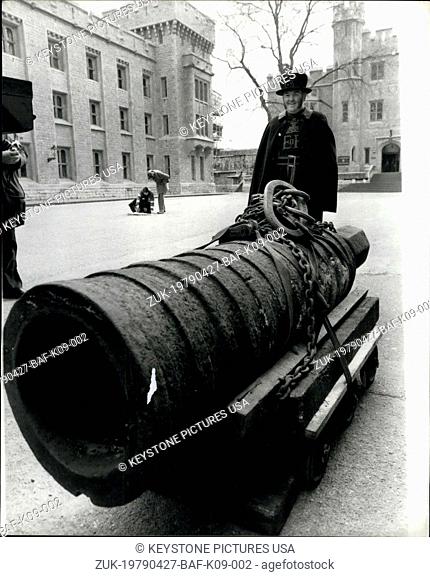 Apr. 27, 1979 - Tower of London. The armories of the Tower of London have acquired what is believed to be the oldest English gun in existence the Boxted Bombard