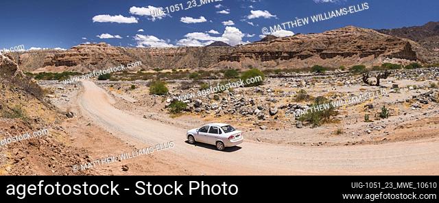 Driving through Cachi Valley Gorge (Quebrada), Calchaqui Valleys, Salta Province, North Argentina