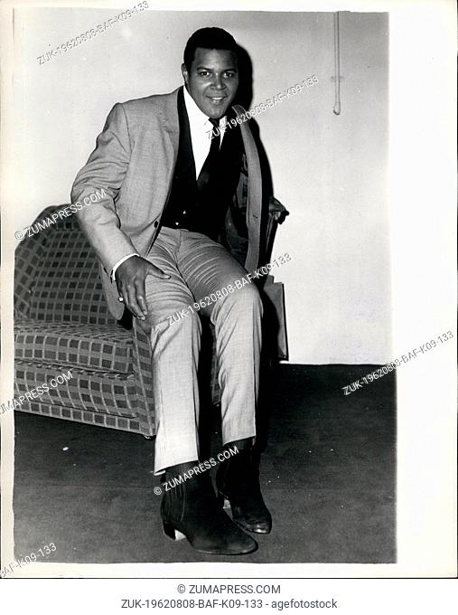 Aug. 08, 1962 - Chubby Sits This One Out. Chubby Checker, 20 year old, 14stone King of the Twist, visited the Radio Show at Earls Court soon after his arrival...