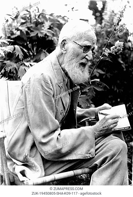 Aug. 5, 1945 - London, England, U.K. - GEORGE BERNARD SHAW writing (26 July 1856 - 2 November 1950) was an Irish playwright