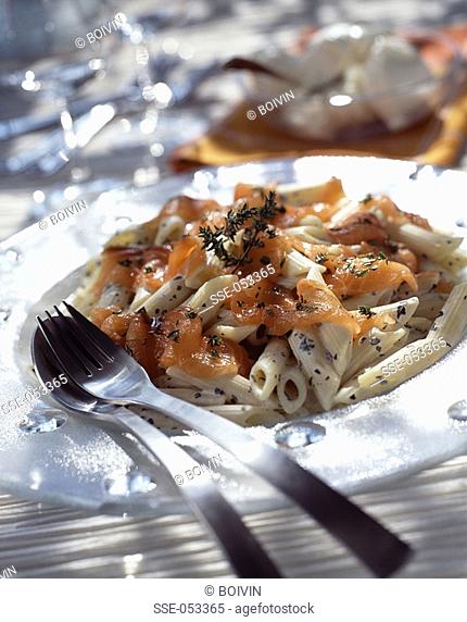 pasta salad with mascarpone and thyme-marinated salmon topic: fromage frais