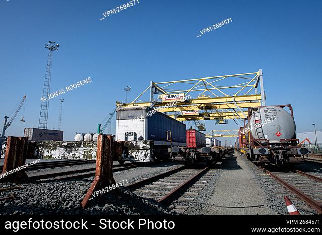 Illustration picture shows the HUPAC train terminal during a press moment organised by the port of Antwerp, Railport and Infrabel on a sustainable vision called...