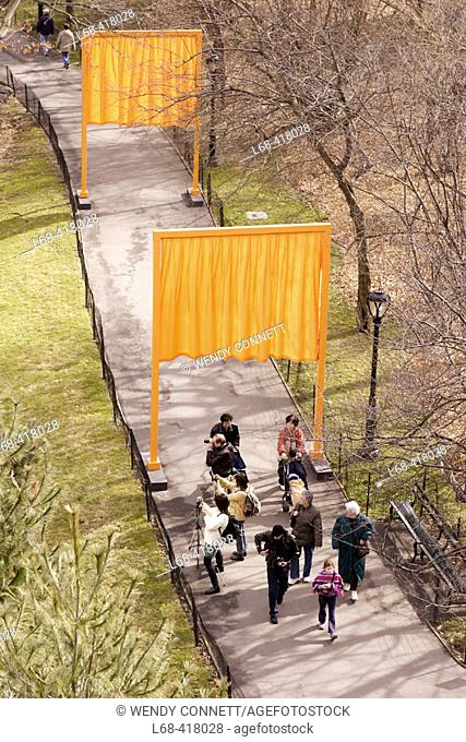 Christo and Jeanne Claude's public art installation, The Gates, Central Park Manhattan New York City USA