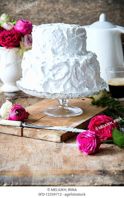 Rose water layer cake with meringue