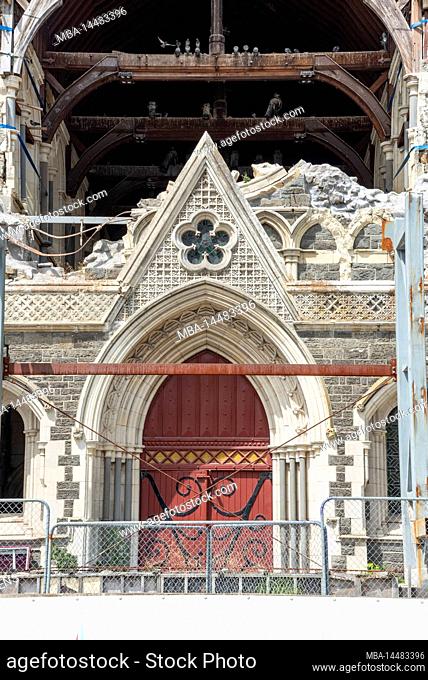 Ruin of famous Christchurch Cathedral after the earthquake of 2011, South Island of New Zealand