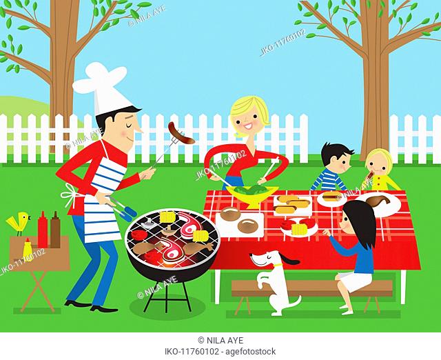 Family having barbecue in garden