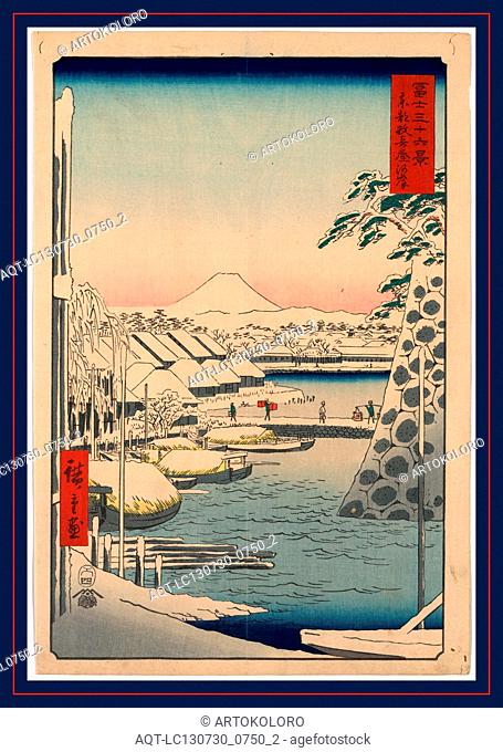 Toto sukiyabashi, Sukiya Bridge in the eastern capital., Ando, Hiroshige, 1797-1858, artist, 1858., 1 print : woodcut, color ; 35.9 x 24.2 cm