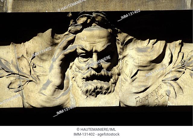 Paris, a Detailed View Pediment over door, effigy of writer and poete Victor Hugo, Victor Hugo Ave
