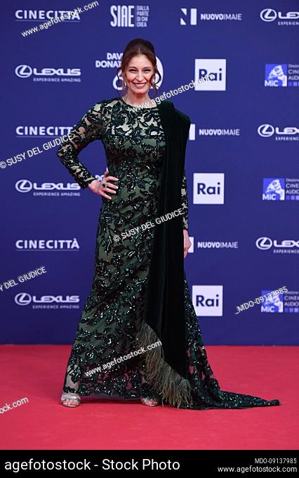 Italian actress Susy Del Giudice on the red carpet of the 67th David Di Donatello in the studios of Cinecittà. Roma (Italy), May 3rd, 2022