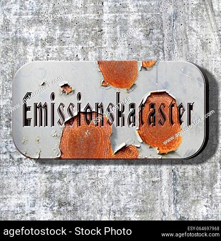 """""Emissionskataster"" =""Emission register"" - word, lettering or text as 3D illustration, 3D rendering, computer graphics
