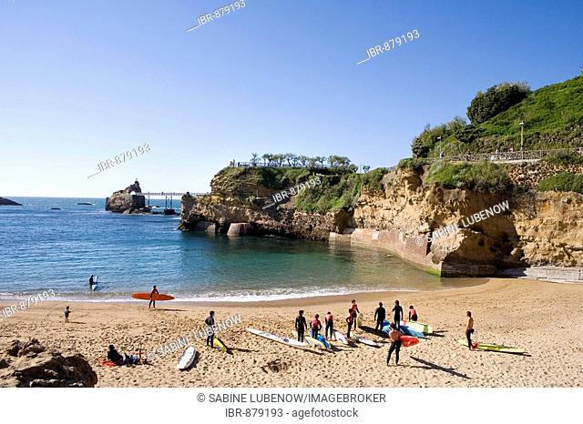 Surfers in the Old Harbour, Port Vieux, Biarritz, Basque Country, South France, France, Europe