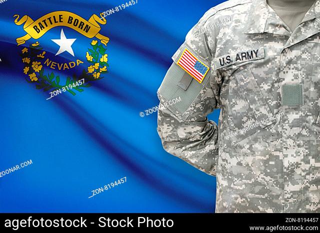 American soldier with US state flag on background - Nevada