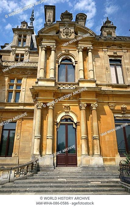 Exterior of Waddesdon Manor, a country house in the village of Waddesdon. Built in the Neo-Renaissance style of a French château for the Rothschild Family