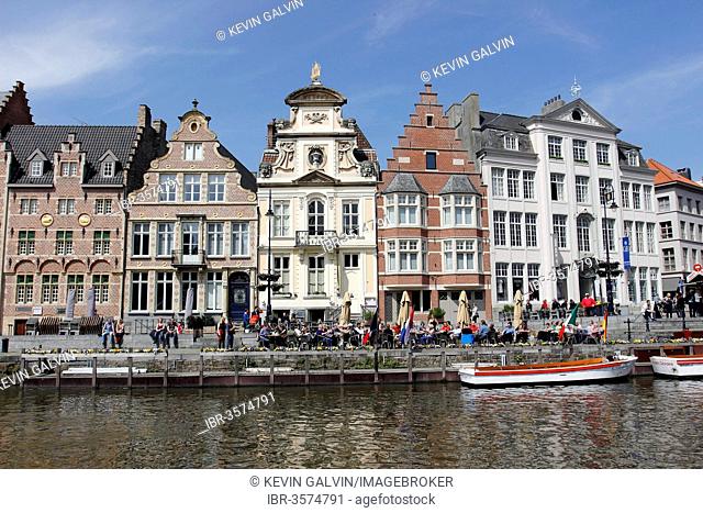Medieval guild houses on main canal, Ghent, Flemish Region, Belgium