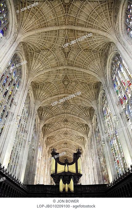 England, Cambridgeshire, Cambridge, Interior of King's College Chapel, Cambridge. The foundation stone of the Chapel was laid on the feast of St James
