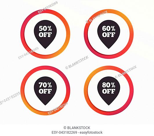 Sale pointer tag icons. Discount special offer symbols. 50%, 60%, 70% and 80% percent off signs. Infographic design buttons. Circle templates. Vector