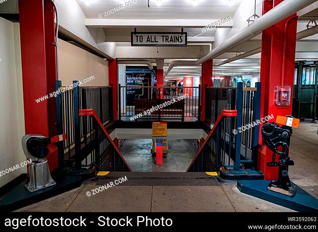 Brooklyn NY - USA - Jul 9 2019: Exhibition of New York Transit Museum located in downtown Brooklyn