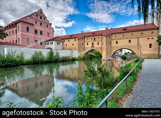 Electoral Palace, city glasses, water gate, city wall, river Vils, summer, Amberg, Upper Palatinate, Bavaria, Germany, Europe