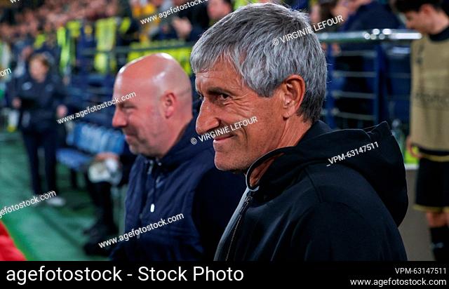 Anderlecht's head coach Brian Riemer and Villarreal's head coach Quique Setien pictured at the start of a soccer game between Spanish Villarreal CF and Belgian...