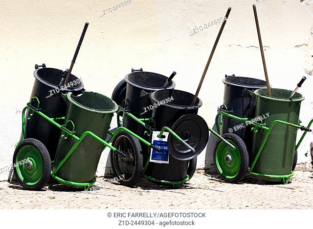 Street cleaners bins. Lisbon Portugal