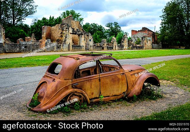 Scene in the village of Oradour-sur-Glane - The Village of the Martyrs - left as it was on the instructions of the then President of France, Charles de Gaulle