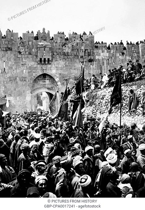 Palestine: The Nebi Musa Procession leaving Jerusalem, c. 1910