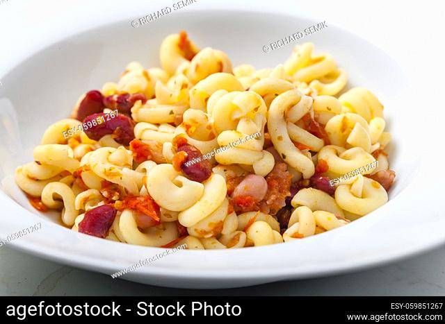 pasta with tomato sauce and red beans