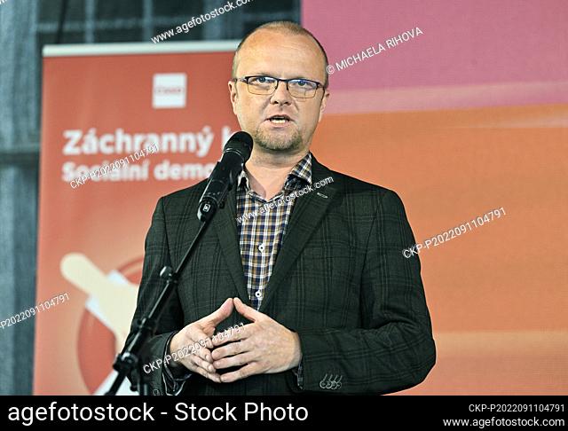 Governor of the Pardubice Region Martin Netolicky speaks during launch of action part of Social Democrat (CSSD) election campaign