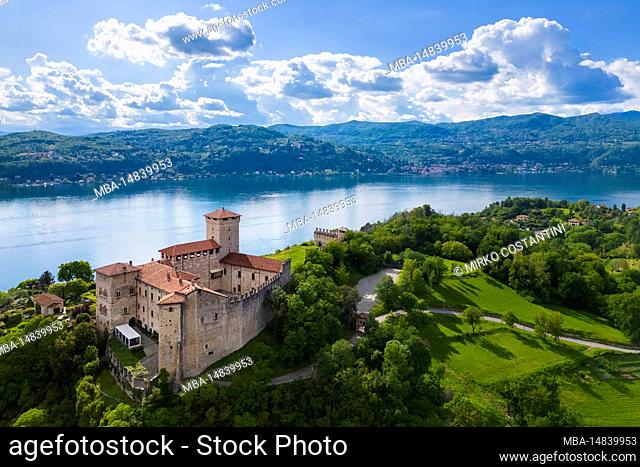 View of the fortress called Rocca di Angera during a spring day. Angera, Lake Maggiore, Varese district, Lombardy, Italy