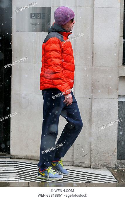 Chris Evans seen leaving BBC Radio Two studios in the snow after the new Top Gear TV series started last night. Chris Evans quit after one series after the...