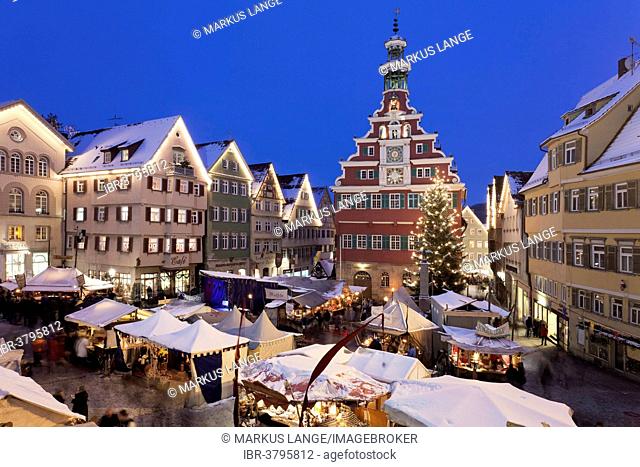 Christmas market in front of the old town hall, Esslingen am Neckar, Baden-Württemberg, Germany