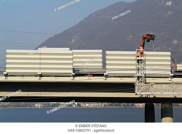 Switzerland, Ticino, bridge, Melide-Bissone, noise prevention, walls, road construction, noise barrier
