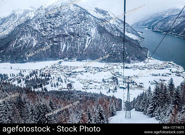 View of the snow-covered Achensee