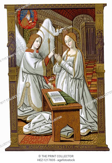 'The Annunciation', c1503, (1870). A facsimile of a miniature from the Hours of Anne de Bretagne, formerly beloning to Catherine de Medici