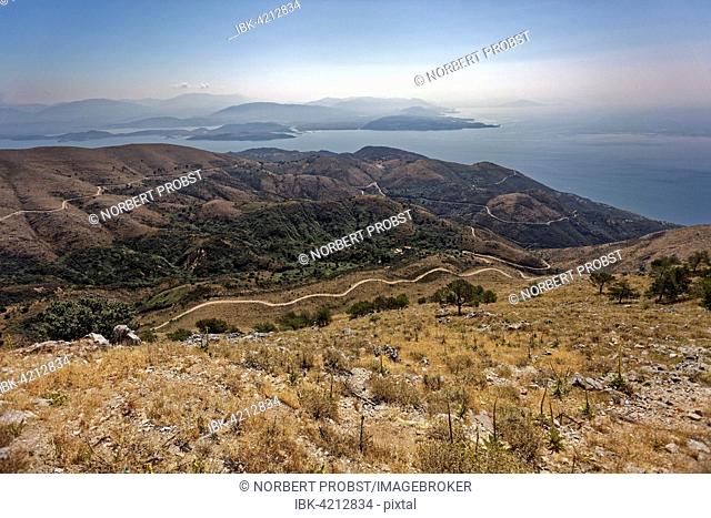 View of the island from the Mount Pantokrator, as far as Albania, Ionian Islands, Greece