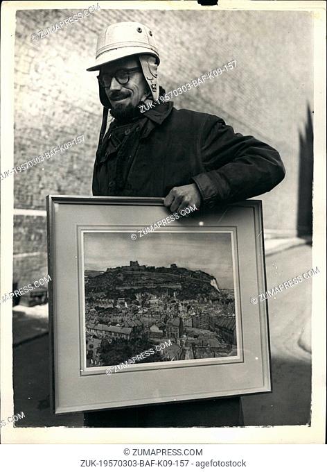 Mar. 03, 1957 - Sending-In Day For The Royal Academy Water Colour Exhibition: Photo Shows Mr. Geoffrey Cardew, from Hillingdon, Middlesex