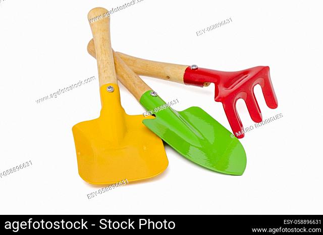 Close up view of a small gardening tools isolated on a white background
