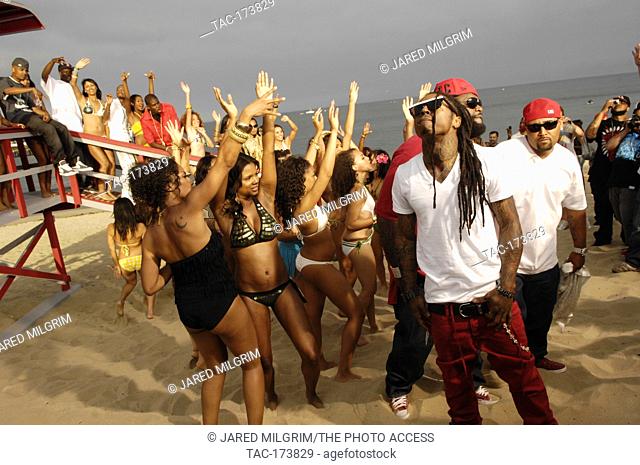 (L-R) Rappers Rick Ross, Lil Wayne and Mack 10 on-set at the Mack 10 ft. Lil Wayne, and Rick Ross ""So Sharp"" music video shoot in Malibu