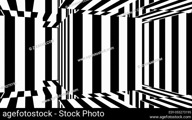 Abstract background with black and white stripes. 3d rendering