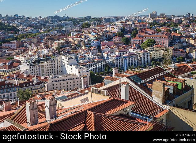 Aerial view from Castelo de Sao Jorge viewing point in Lisbon city, Portugal