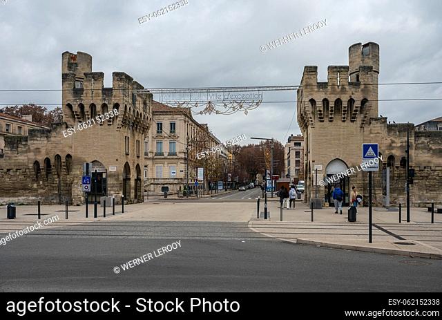 Avignon, Vaucluse, France, 12 29 2022 - Historical buildings and fortification wall at the borders of old town